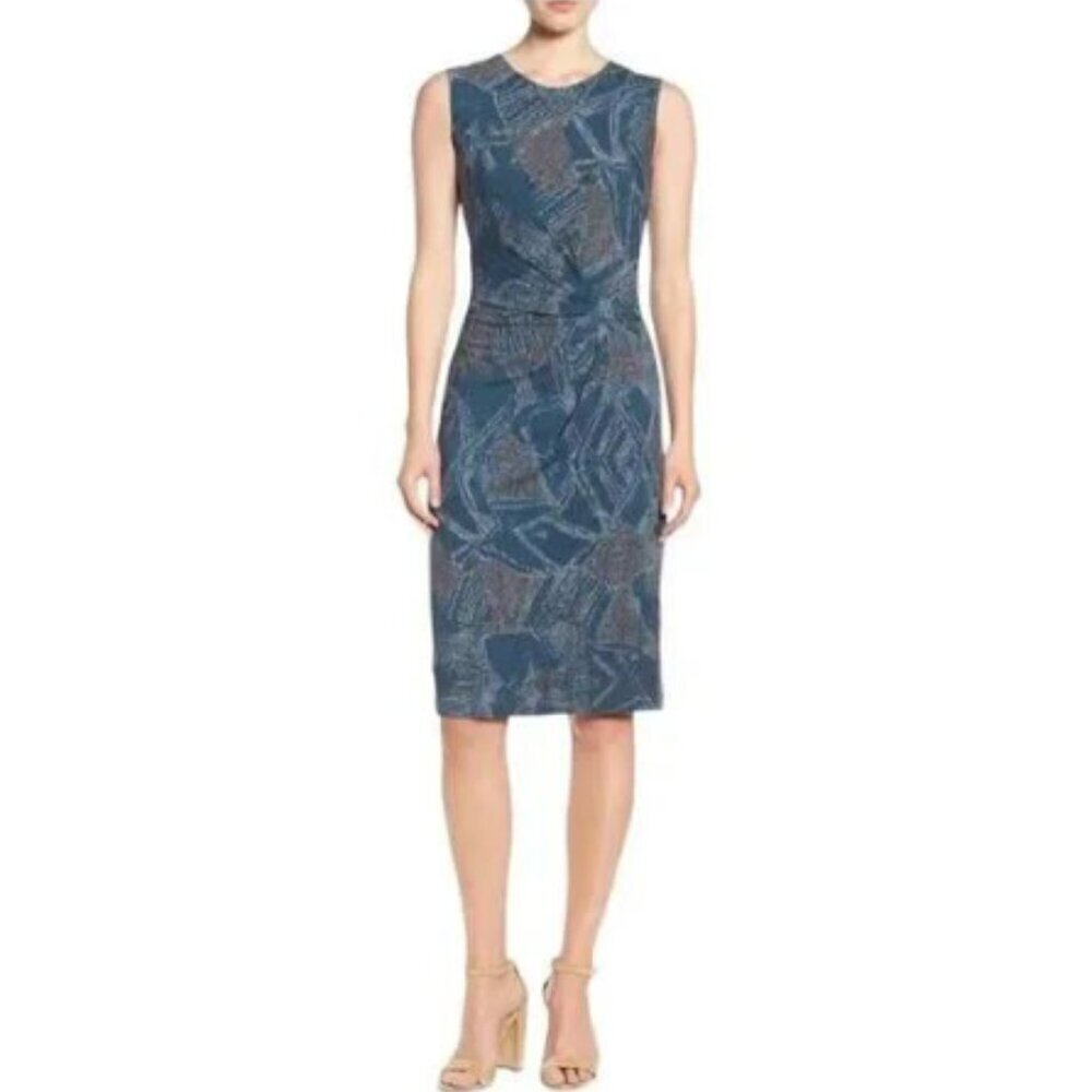 NIC+ZOE Womens Large Geometric Sleeveless Gather Waist Jersey Casual Dress